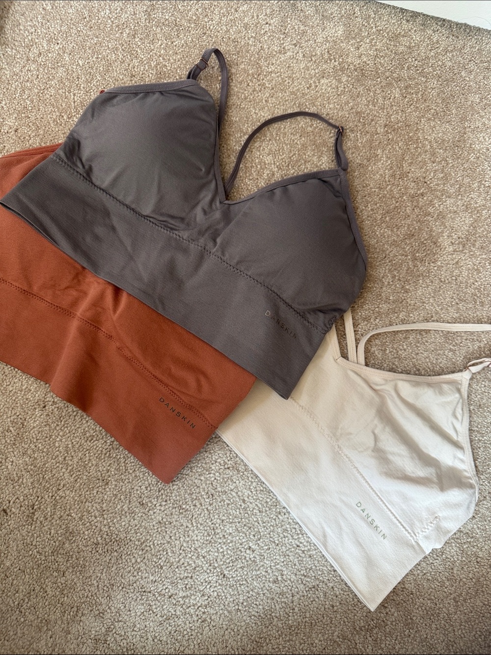 Danskin Seamless Bralettes in Cream, Gray and Rust